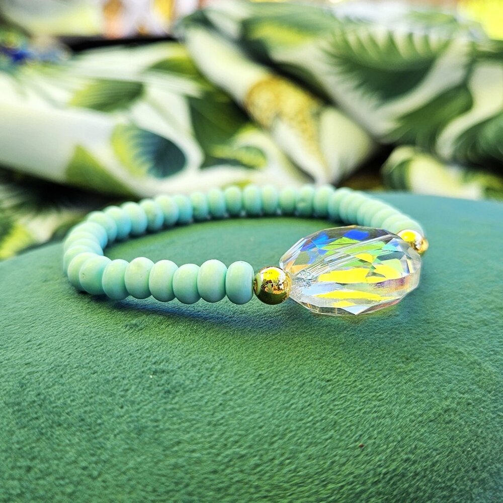 SALE!! Crystal, Turquoise Magnesite and Gold Filled Bead Bracelet
